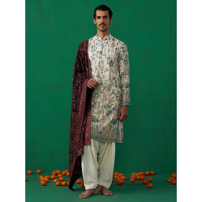 KALPRAAG Bird Ivory Kurta with Patiyala and Dupatta