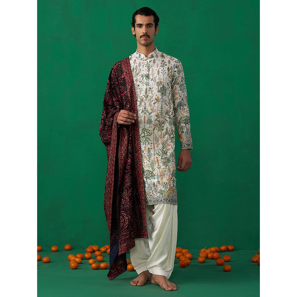 KALPRAAG Bird Ivory Kurta with Patiyala and Dupatta