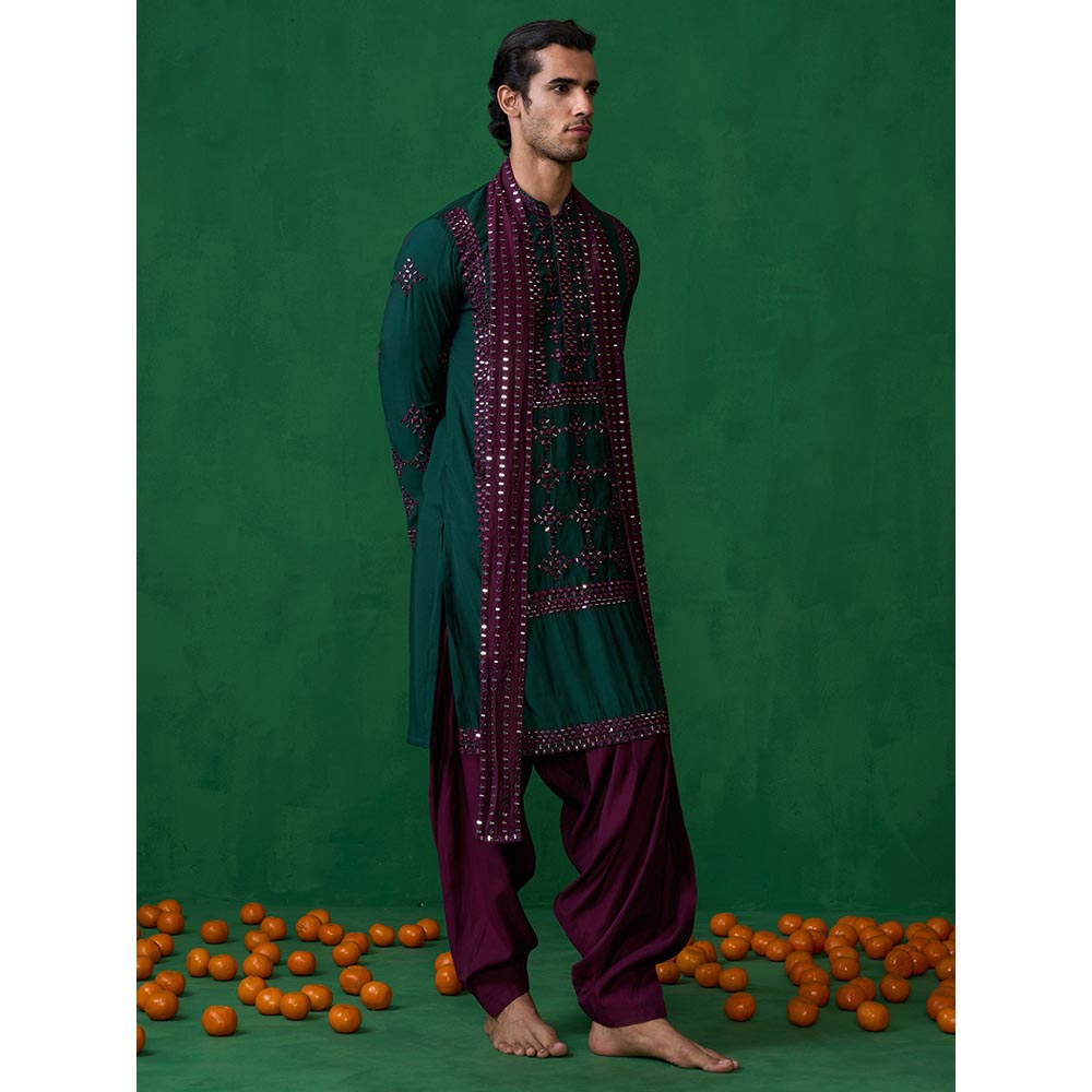 KALPRAAG Darpan Bottel Green Kurta with Patiyala and Dupatta