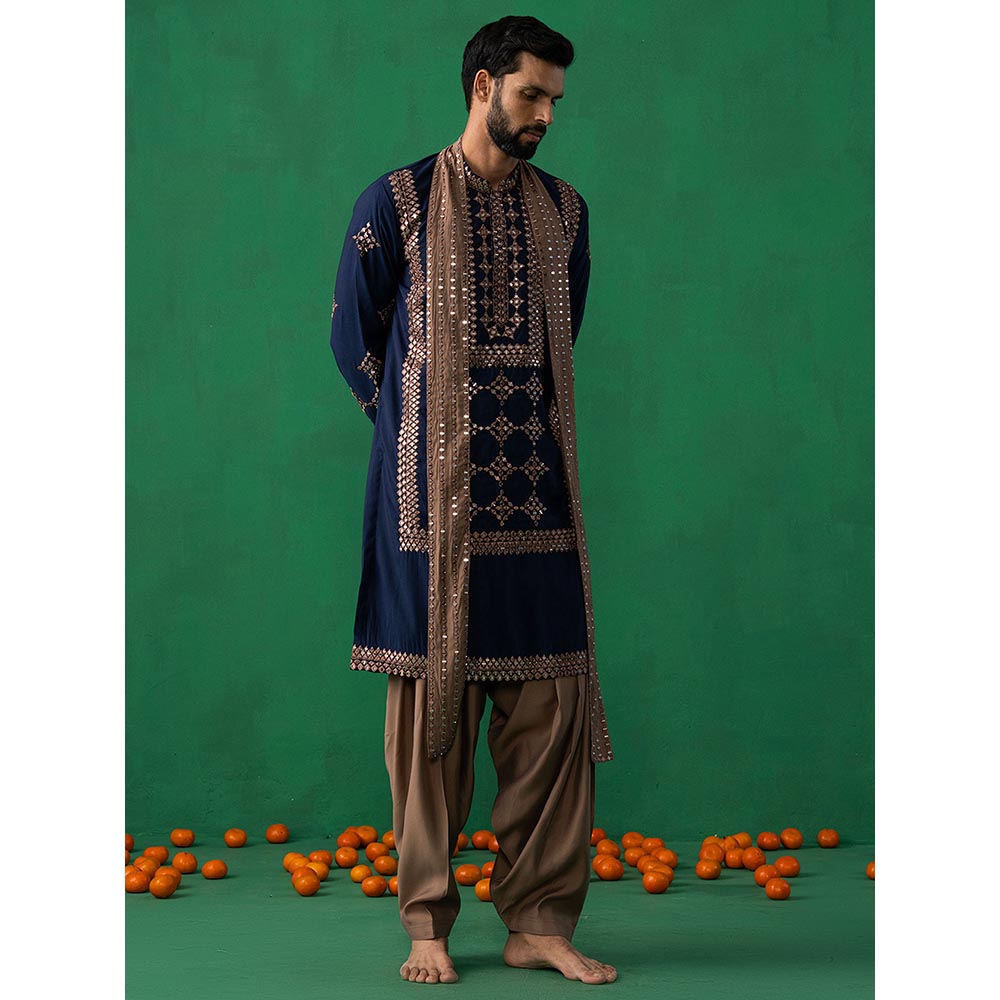 KALPRAAG Darpan Navy Blue Kurta with Patiyala and Dupatta