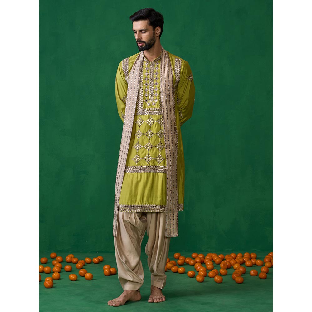 KALPRAAG Darpan Neon Green Kurta with Patiyala and Dupatta