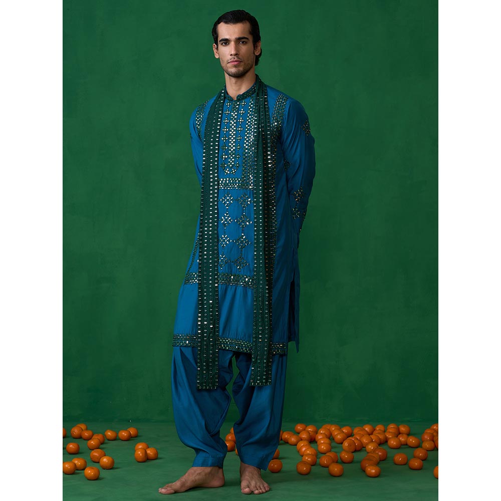 KALPRAAG Darpan Teal Blue Kurta with Patiyala and Dupatta