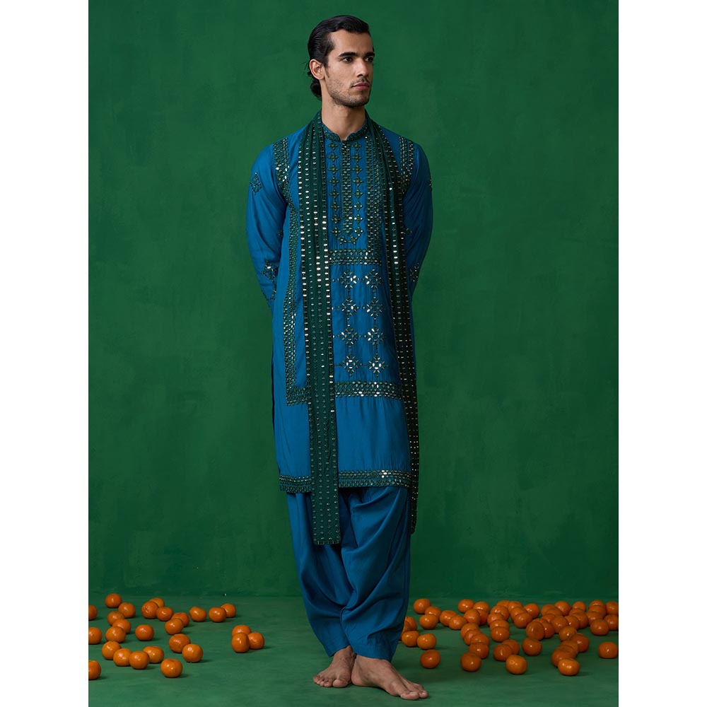 KALPRAAG Darpan Teal Blue Kurta with Patiyala and Dupatta