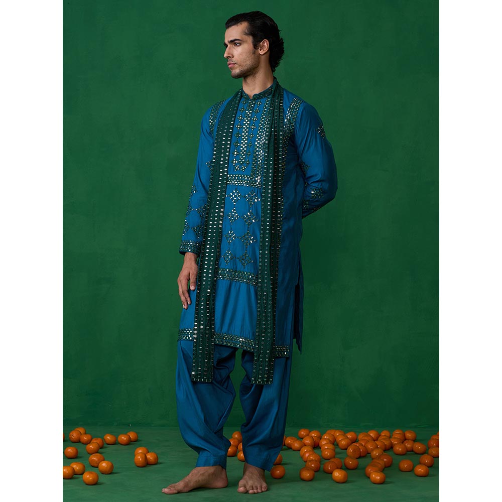 KALPRAAG Darpan Teal Blue Kurta with Patiyala and Dupatta