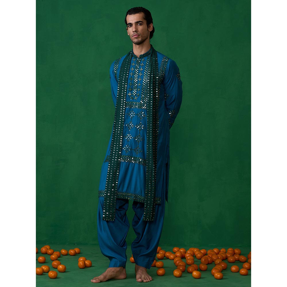 KALPRAAG Darpan Teal Blue Kurta with Patiyala and Dupatta