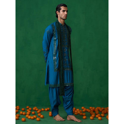 KALPRAAG Darpan Teal Blue Kurta with Patiyala and Dupatta