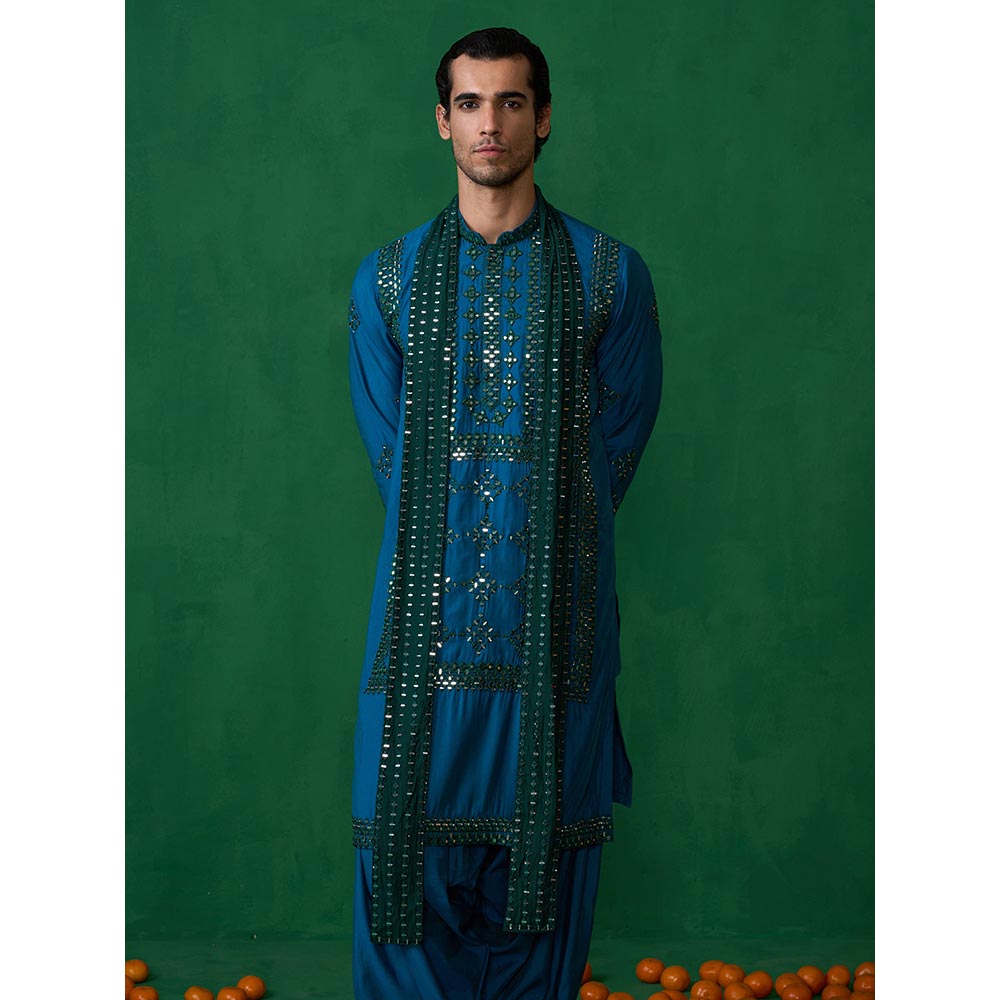 KALPRAAG Darpan Teal Blue Kurta with Patiyala and Dupatta