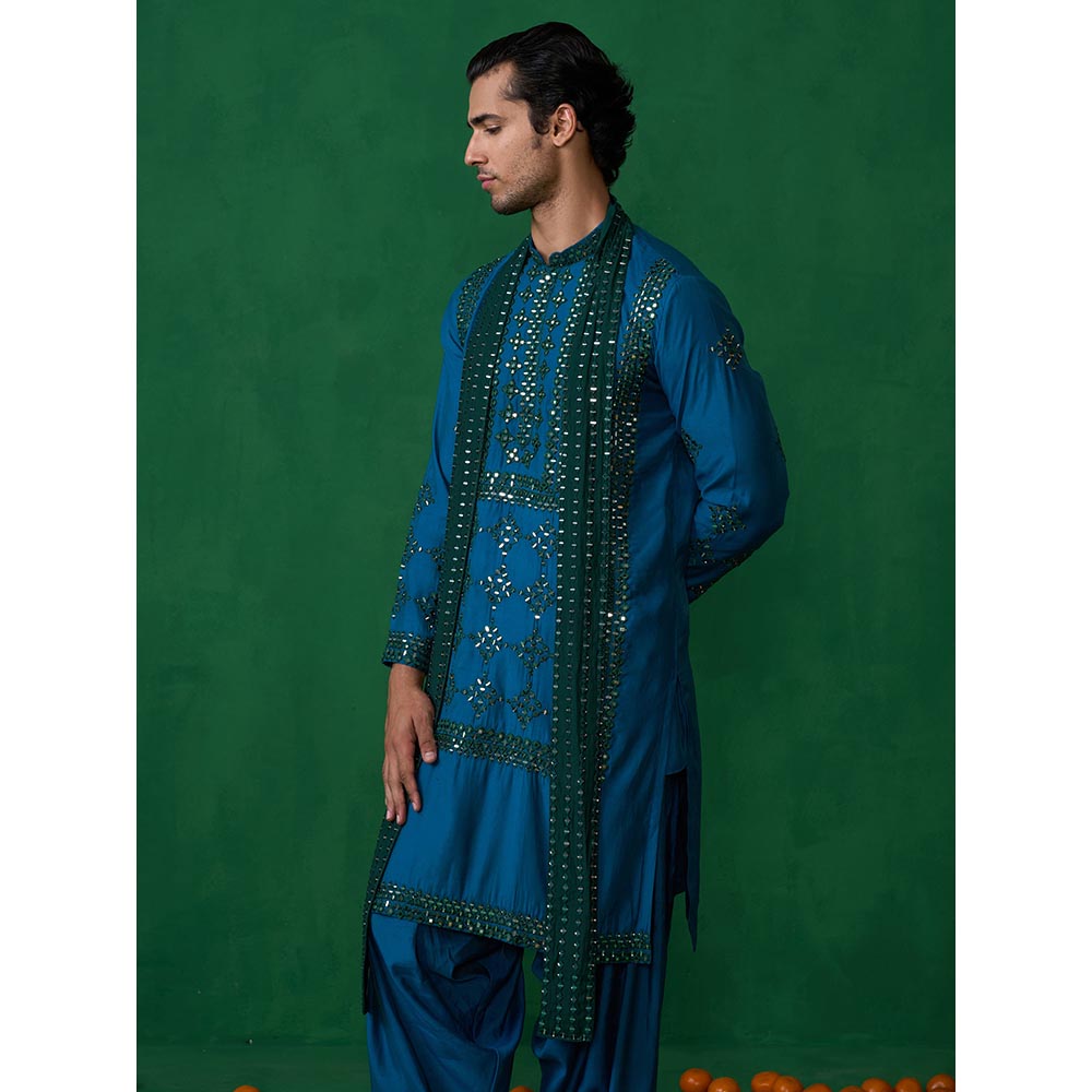 KALPRAAG Darpan Teal Blue Kurta with Patiyala and Dupatta