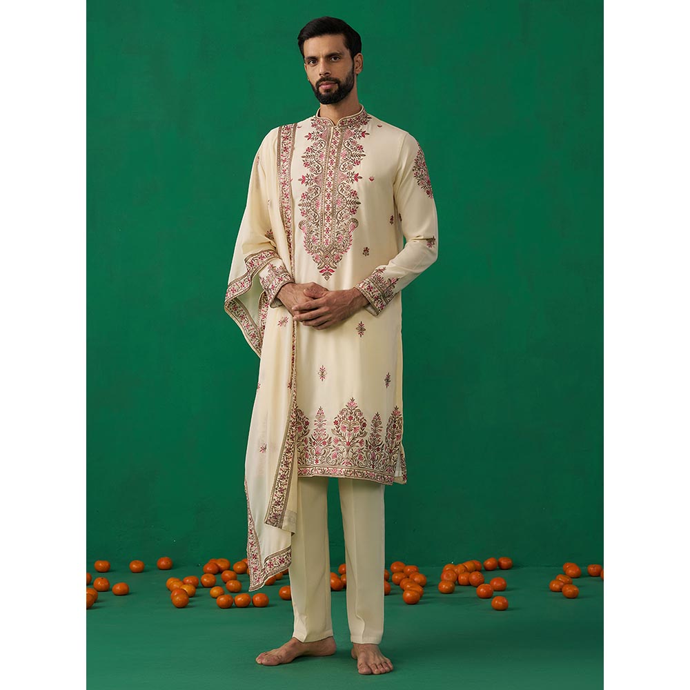 KALPRAAG Motif Cream Kurta with Pant and Dupatta