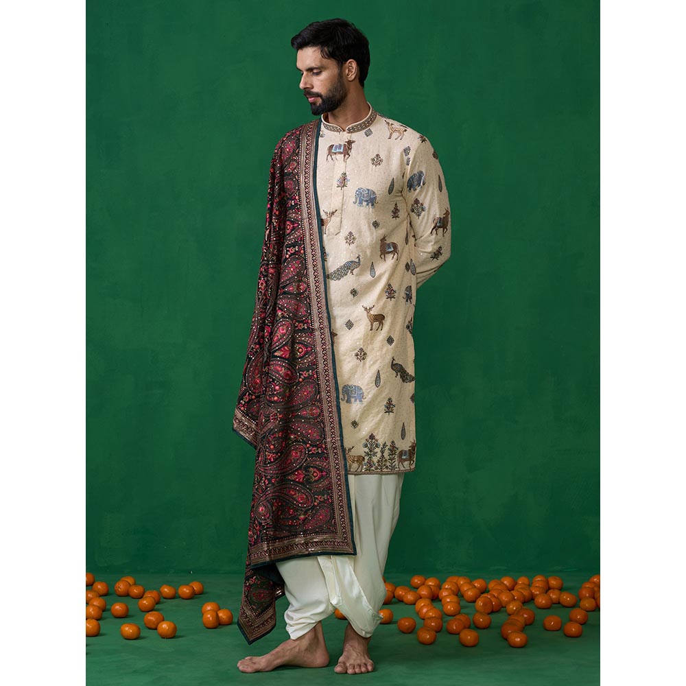 KALPRAAG Pichwai Beige Dhoti with Kurta and Pant