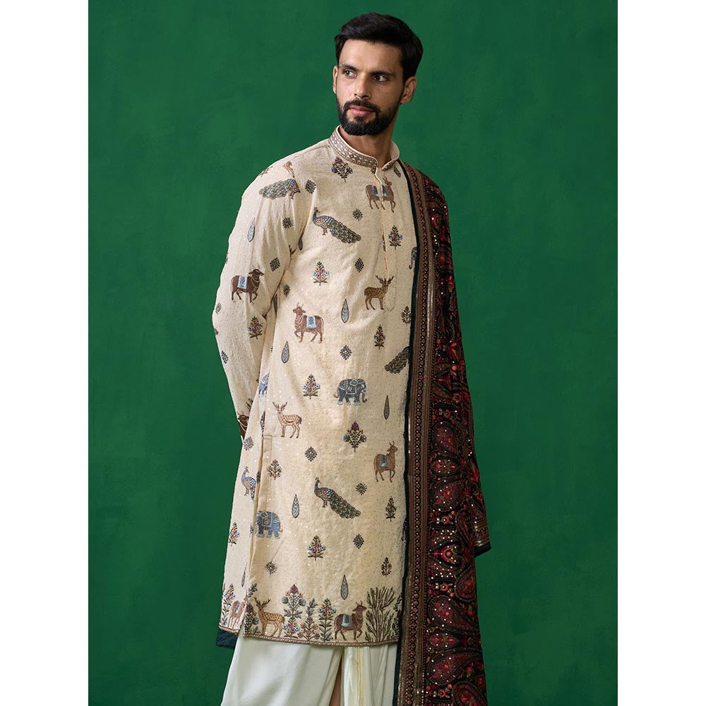KALPRAAG Pichwai Beige Dhoti with Kurta and Pant