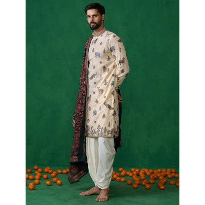 KALPRAAG Pichwai Beige Dhoti with Kurta and Pant