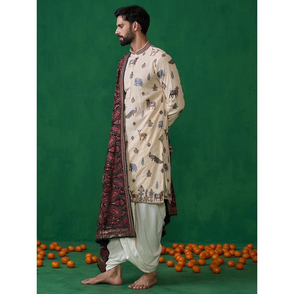 KALPRAAG Pichwai Beige Dhoti with Kurta and Pant