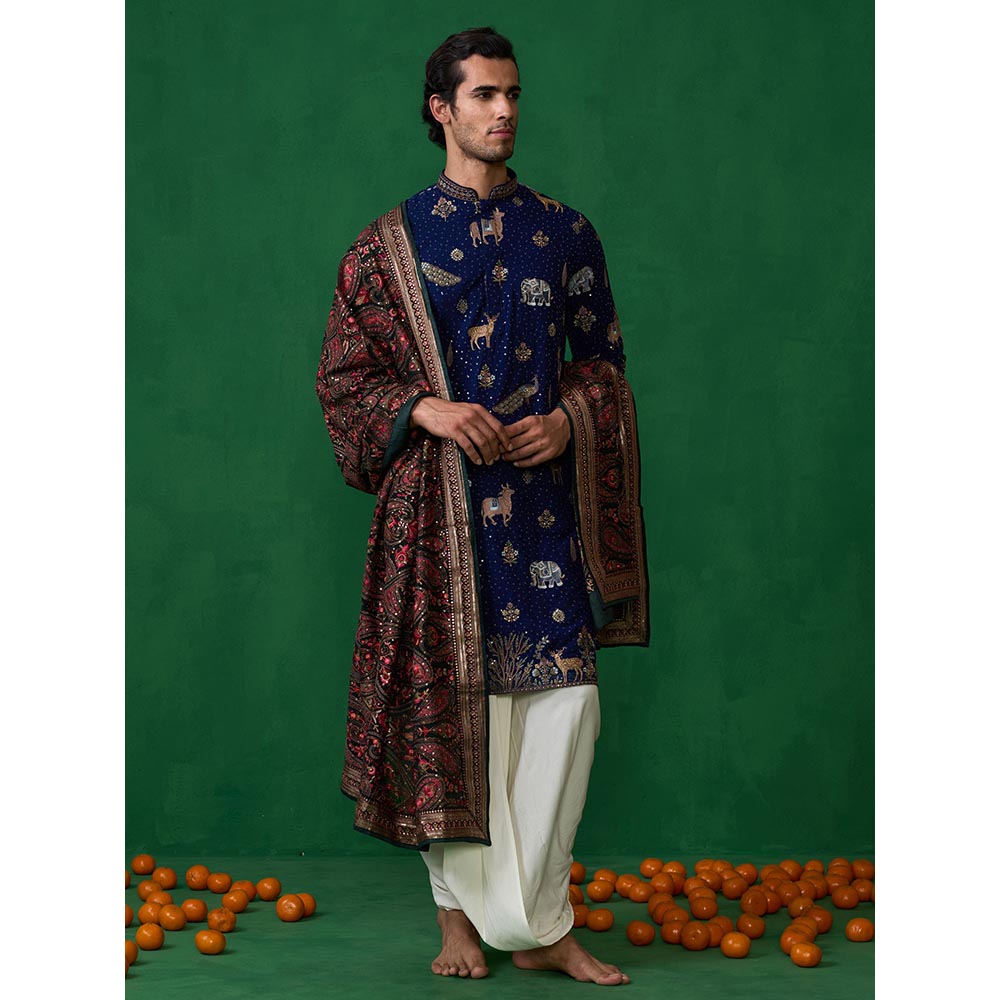KALPRAAG Pichwai Navy Blue Dhoti with Kurta and Pant