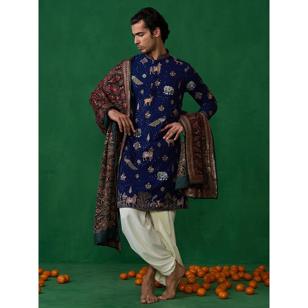 KALPRAAG Pichwai Navy Blue Dhoti with Kurta and Pant