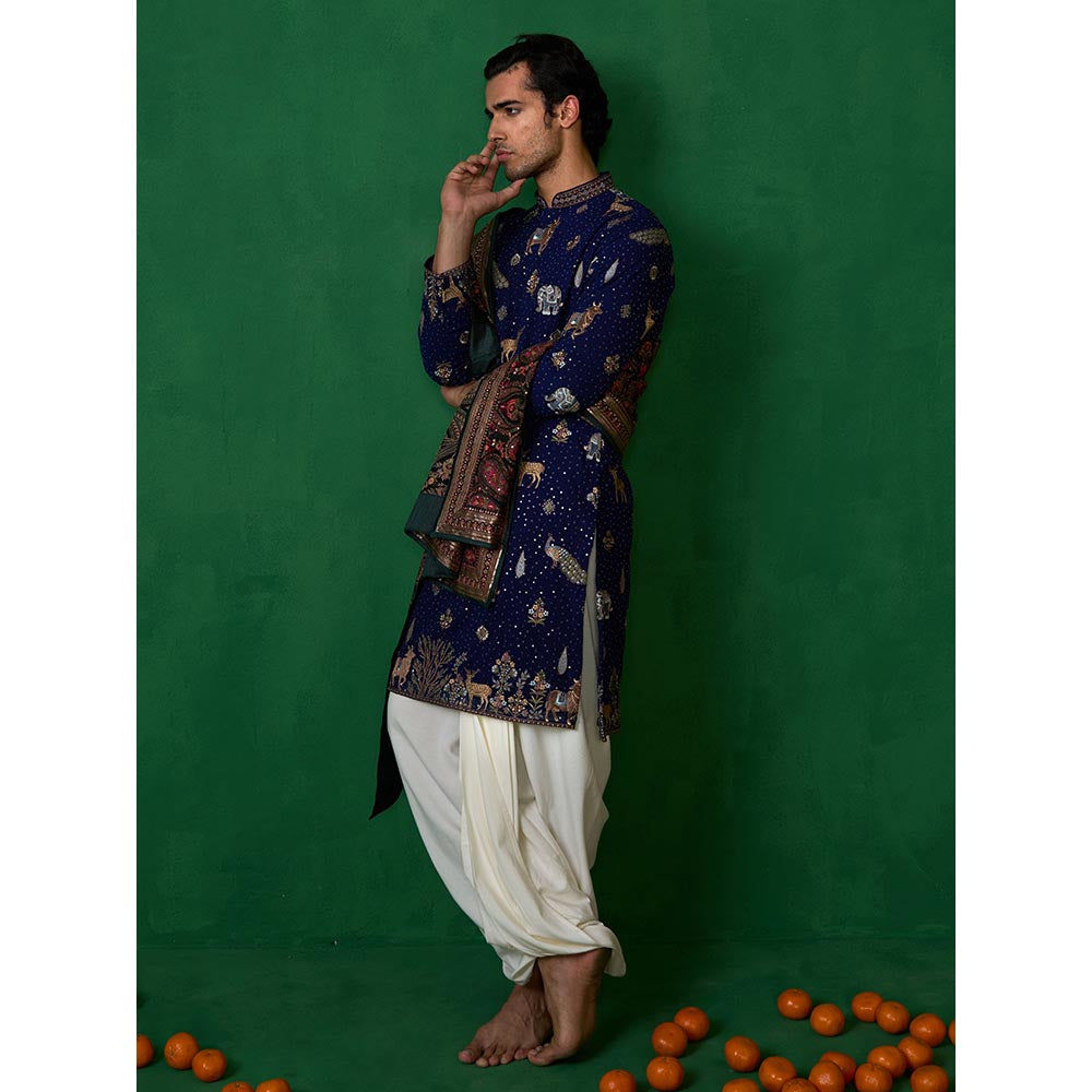 KALPRAAG Pichwai Navy Blue Dhoti with Kurta and Pant