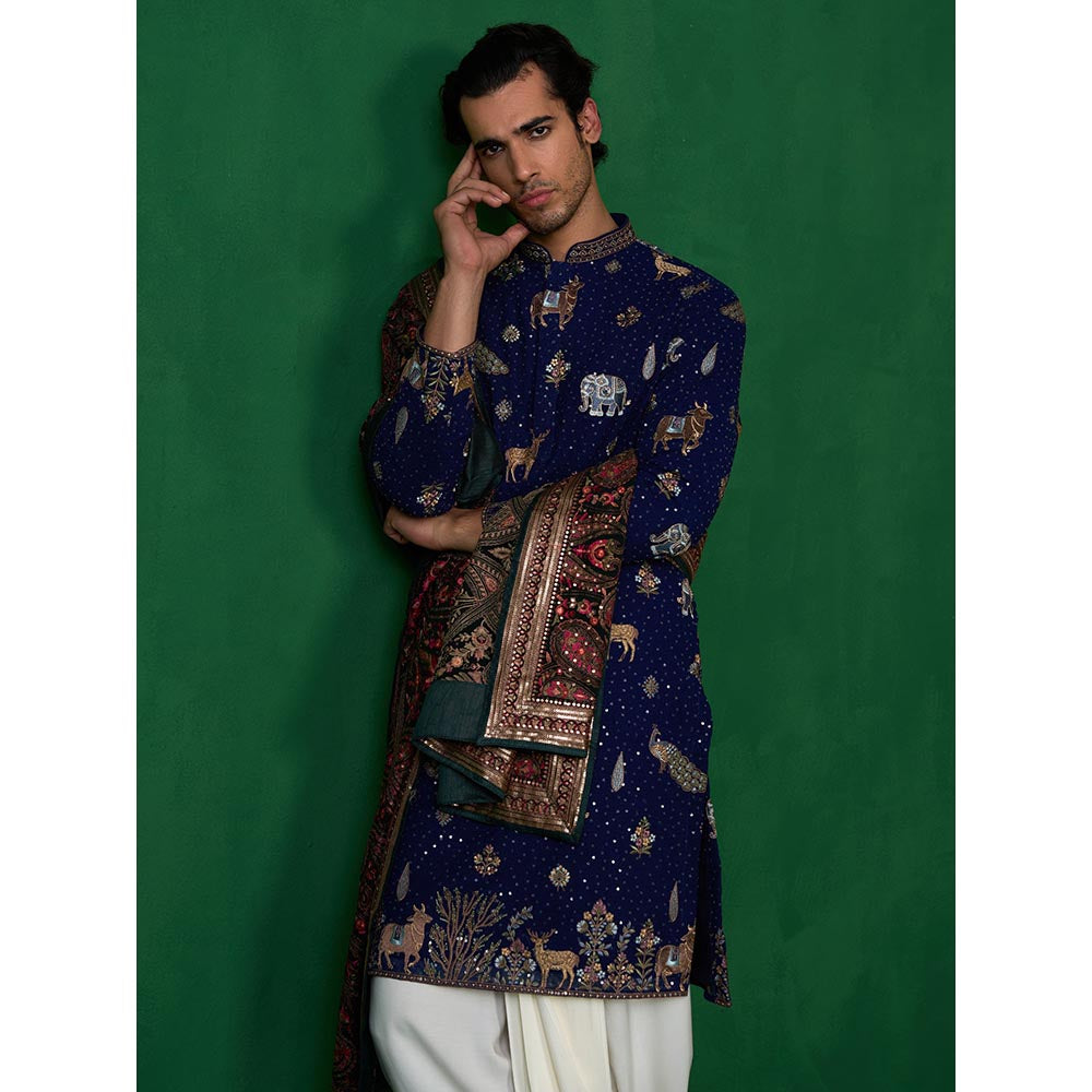 KALPRAAG Pichwai Navy Blue Dhoti with Kurta and Pant