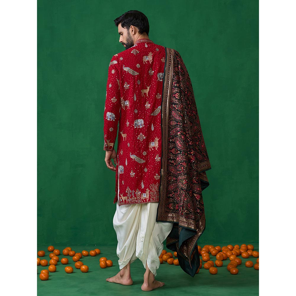 KALPRAAG Pichwai Red Dhoti with Kurta and Pant