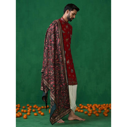KALPRAAG Pichwai Red Dhoti with Kurta and Pant