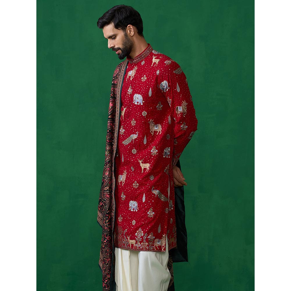 KALPRAAG Pichwai Red Dhoti with Kurta and Pant