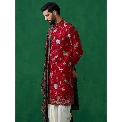 KALPRAAG Pichwai Red Dhoti with Kurta and Pant