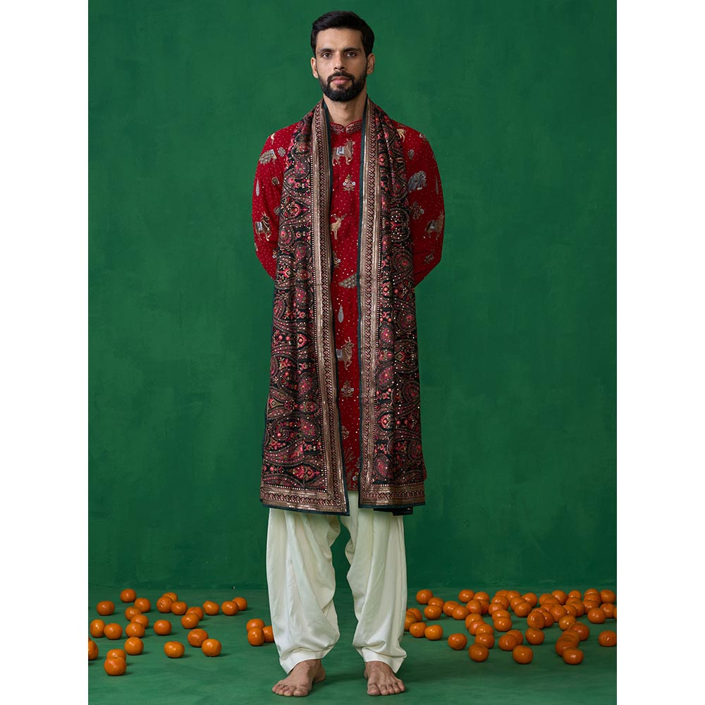 KALPRAAG Pichwai Red Dhoti with Kurta and Pant