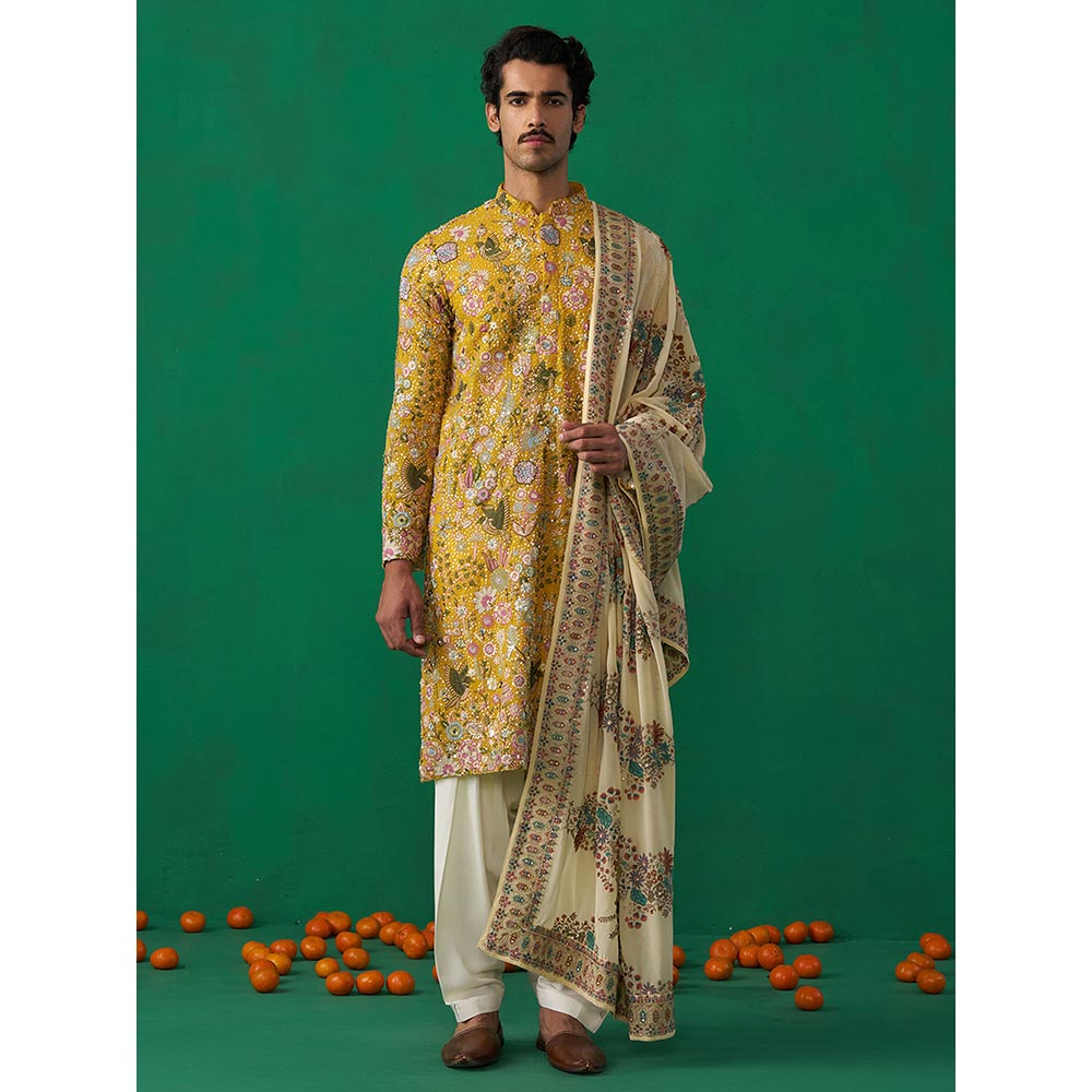 KALPRAAG Poolpankh Haldi Kurta with Patiyala and Dupatta