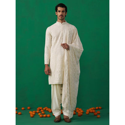 KALPRAAG Sultan Ivory Kurta with Patiyala and Dupatta