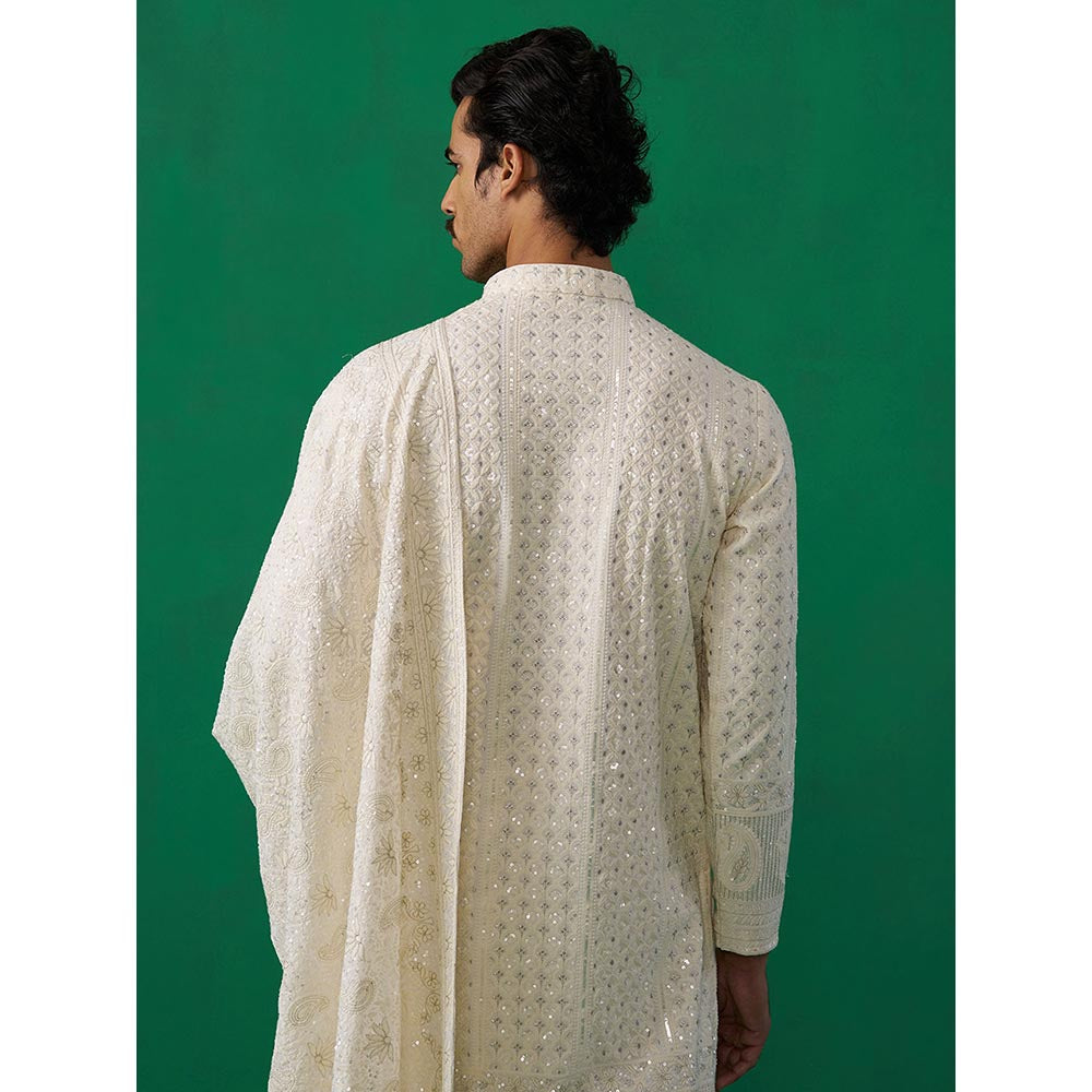 KALPRAAG Sultan Ivory Kurta with Patiyala and Dupatta