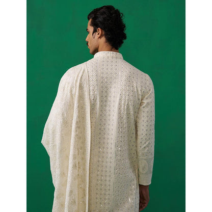 KALPRAAG Sultan Ivory Kurta with Patiyala and Dupatta