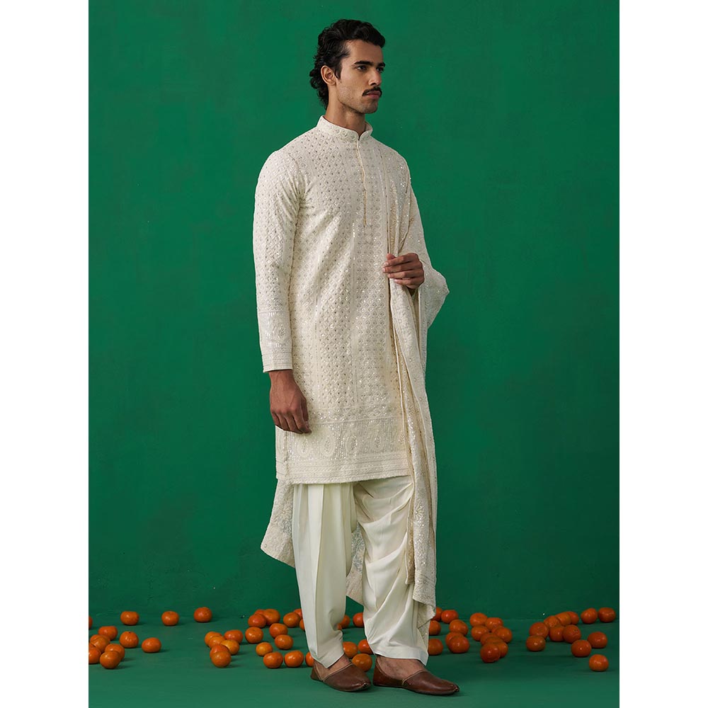 KALPRAAG Sultan Ivory Kurta with Patiyala and Dupatta