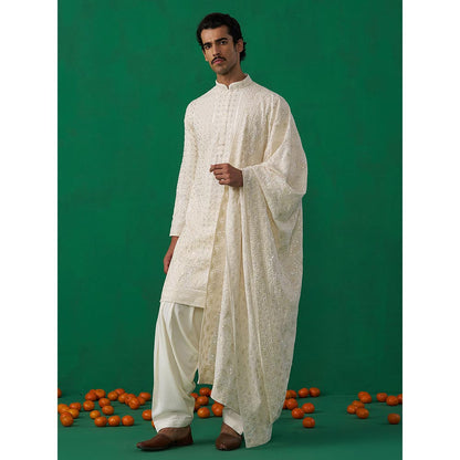 KALPRAAG Sultan Ivory Kurta with Patiyala and Dupatta