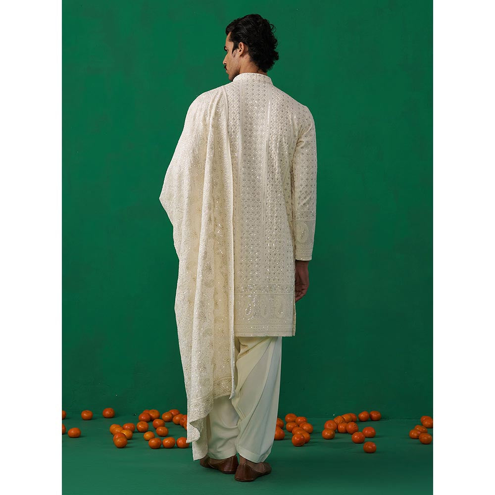 KALPRAAG Sultan Ivory Kurta with Patiyala and Dupatta