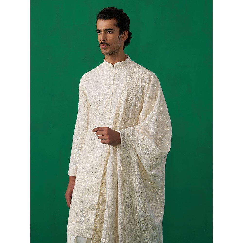 KALPRAAG Sultan Ivory Kurta with Patiyala and Dupatta