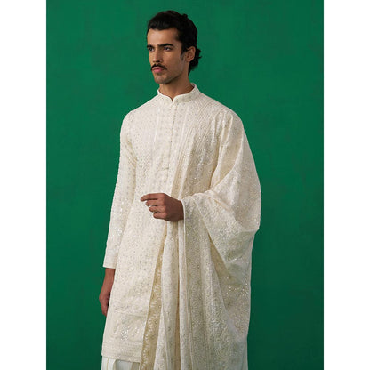 KALPRAAG Sultan Ivory Kurta with Patiyala and Dupatta