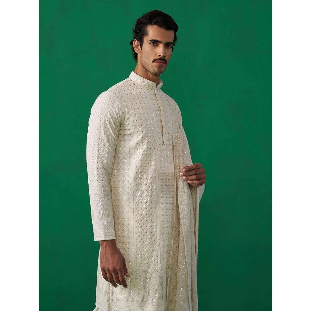 KALPRAAG Sultan Ivory Kurta with Patiyala and Dupatta