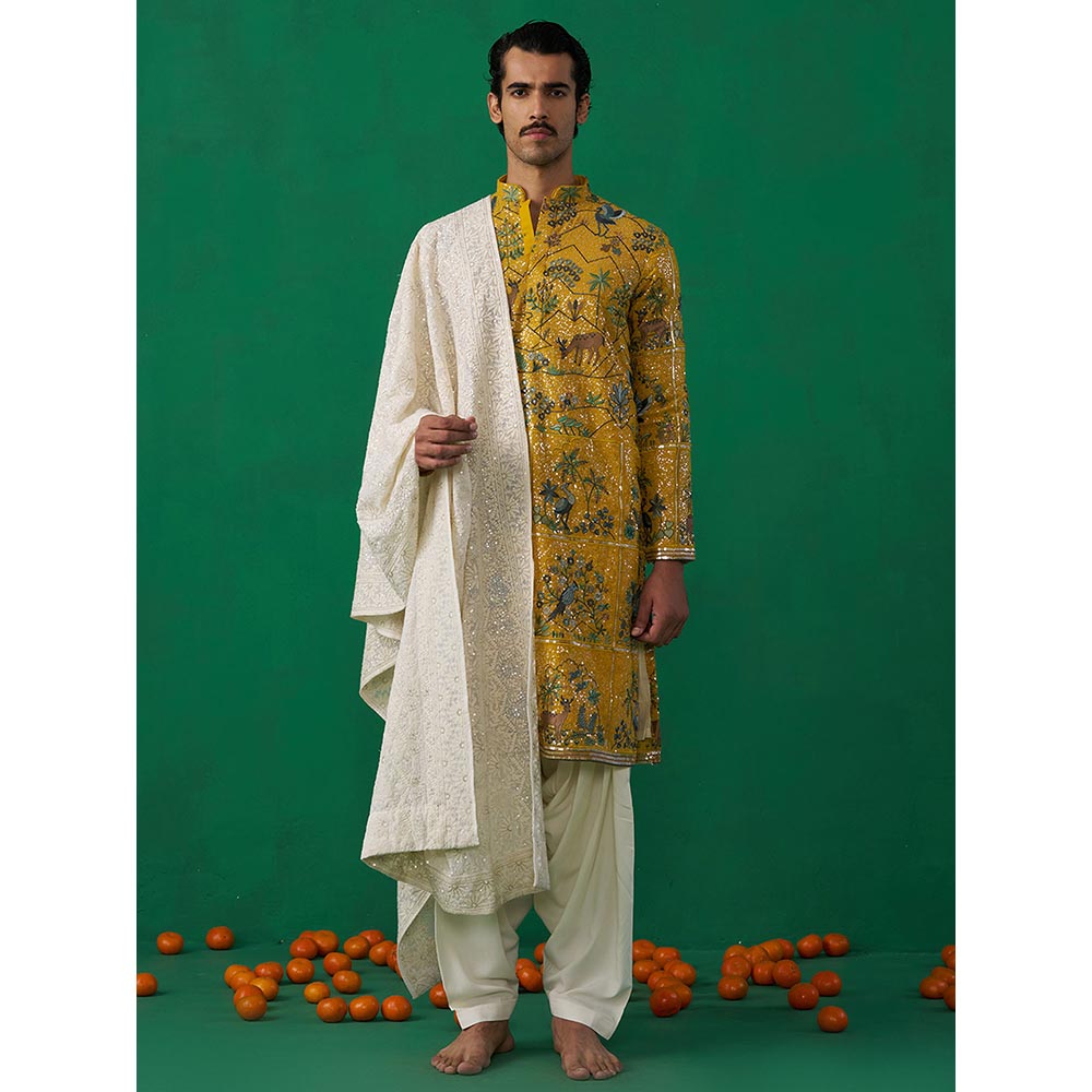 KALPRAAG Swan Haldi Kurta with Patiyala and Dupatta