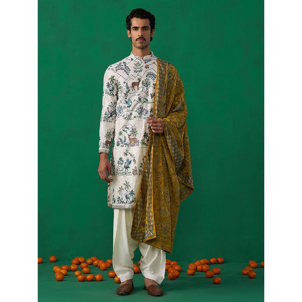 KALPRAAG Swan Ivory Kurta with Patiyala and Dupatta