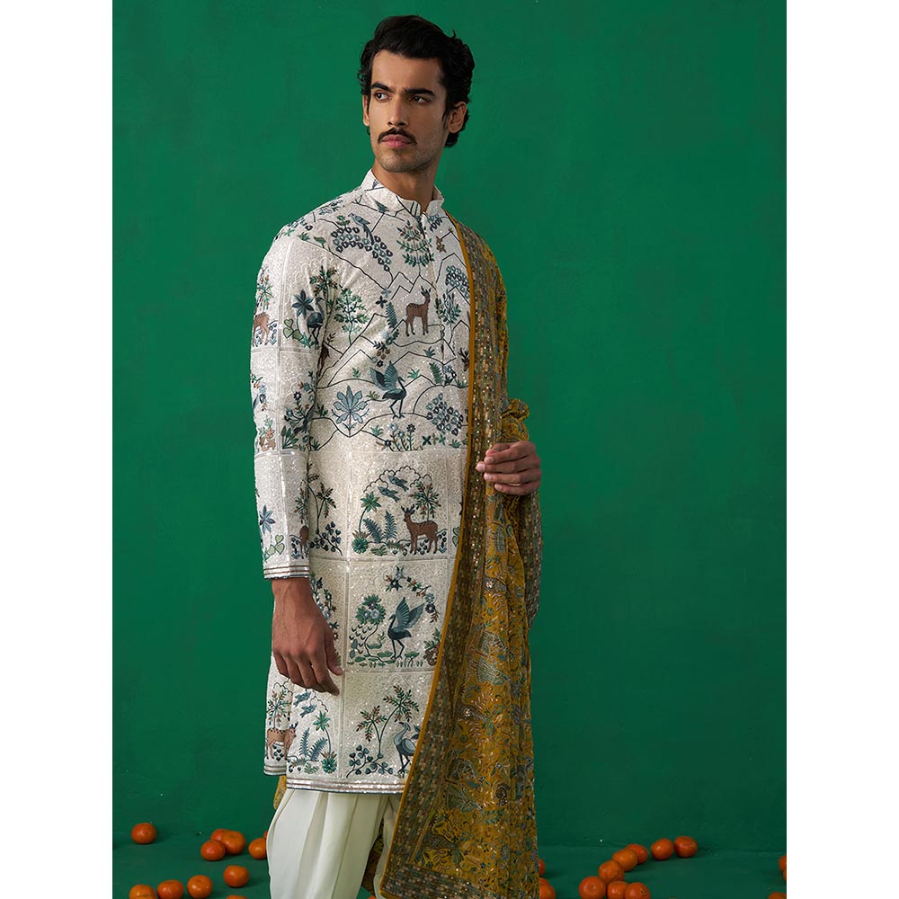 KALPRAAG Swan Ivory Kurta with Patiyala and Dupatta