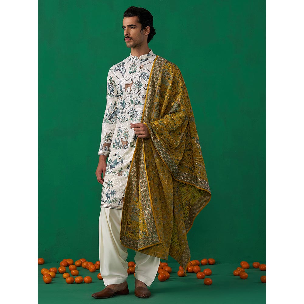 KALPRAAG Swan Ivory Kurta with Patiyala and Dupatta