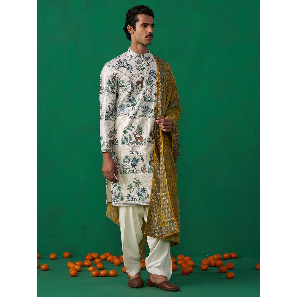 KALPRAAG Swan Ivory Kurta with Patiyala and Dupatta