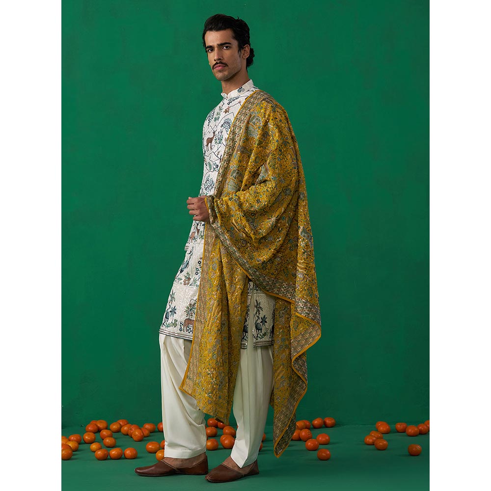 KALPRAAG Swan Ivory Kurta with Patiyala and Dupatta