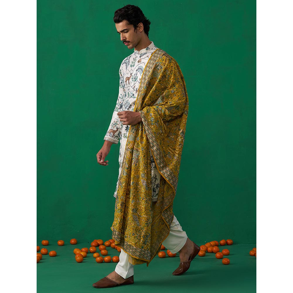 KALPRAAG Swan Ivory Kurta with Patiyala and Dupatta