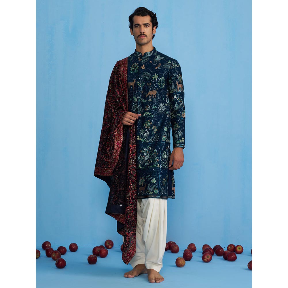 KALPRAAG Swan Navy Blue Kurta with Patiyala and Dupatta