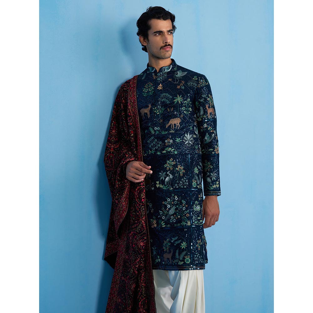 KALPRAAG Swan Navy Blue Kurta with Patiyala and Dupatta