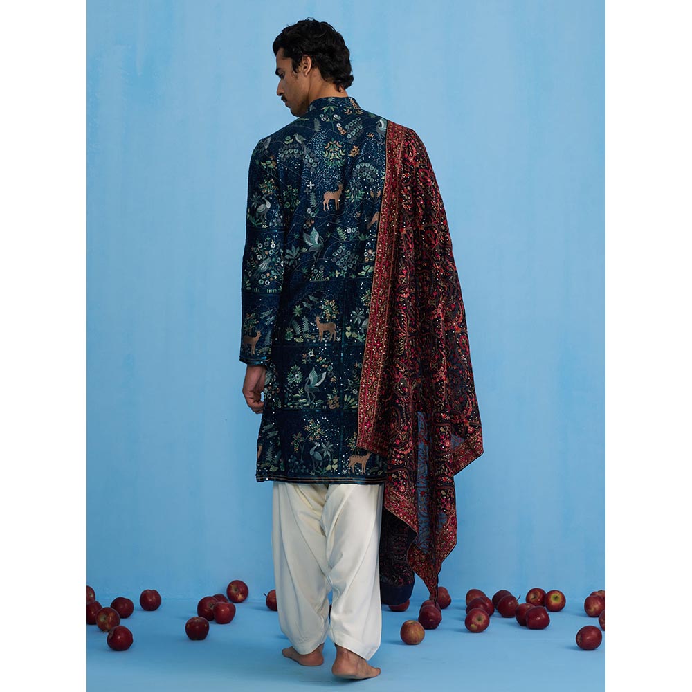 KALPRAAG Swan Navy Blue Kurta with Patiyala and Dupatta