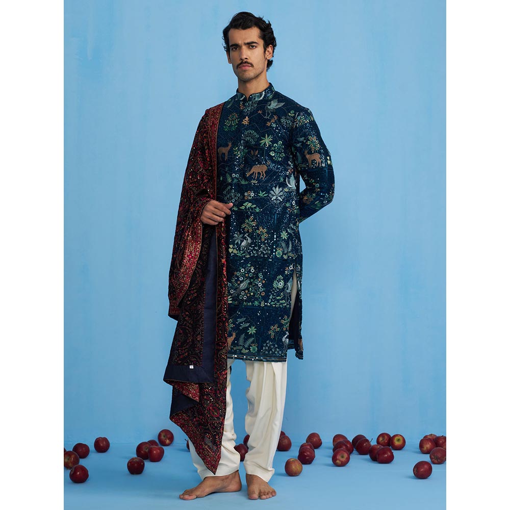 KALPRAAG Swan Navy Blue Kurta with Patiyala and Dupatta