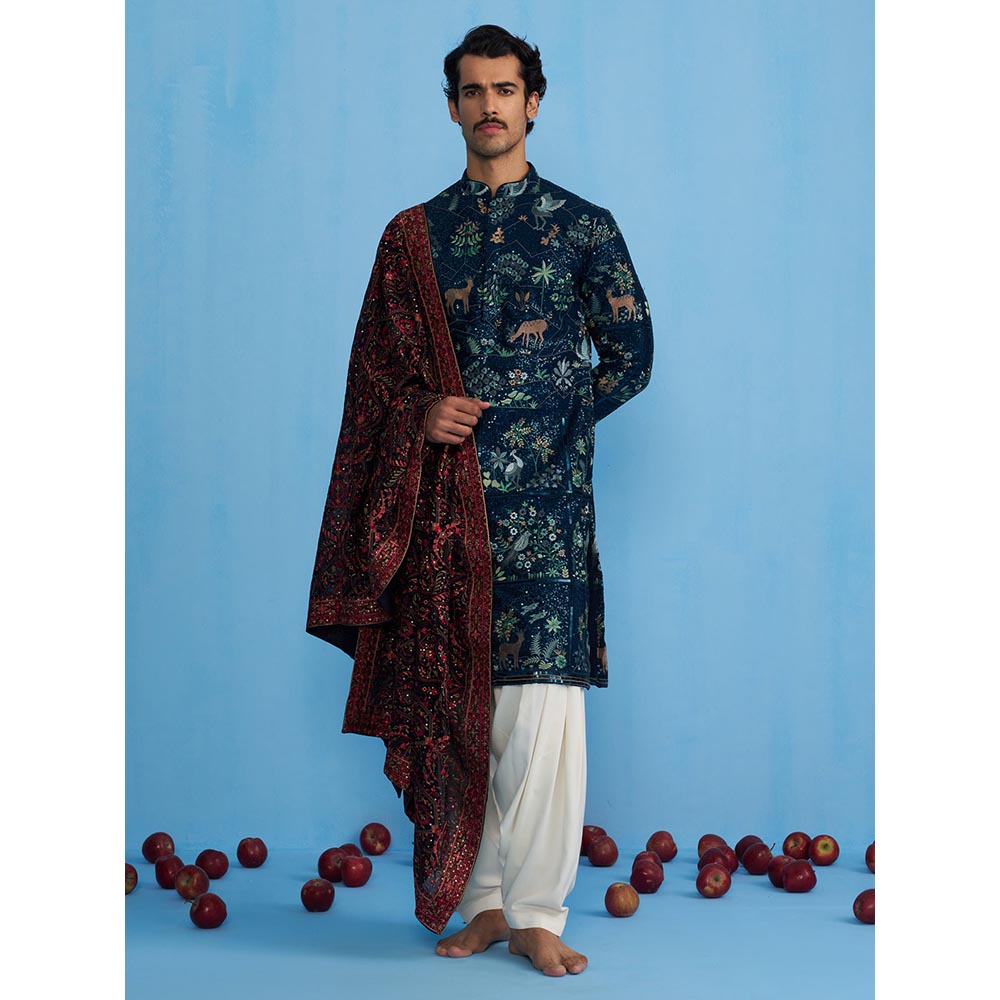 KALPRAAG Swan Navy Blue Kurta with Patiyala and Dupatta