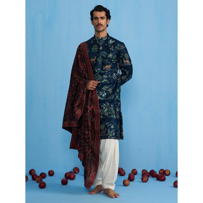 KALPRAAG Swan Navy Blue Kurta with Patiyala and Dupatta