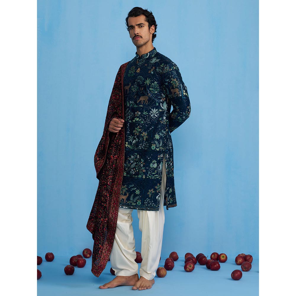 KALPRAAG Swan Navy Blue Kurta with Patiyala and Dupatta